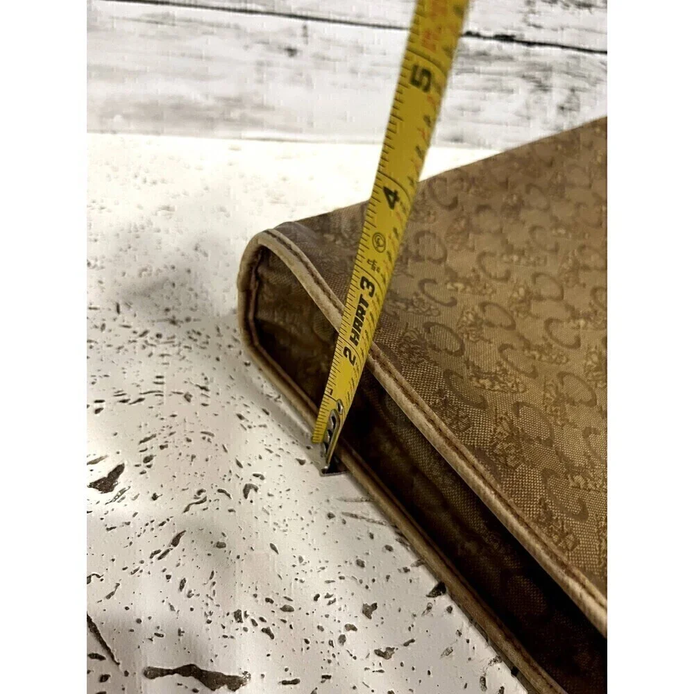 CELINE Vintage Macadam Brown Coated Canvas Clutch Pouch Cosmetic Bag